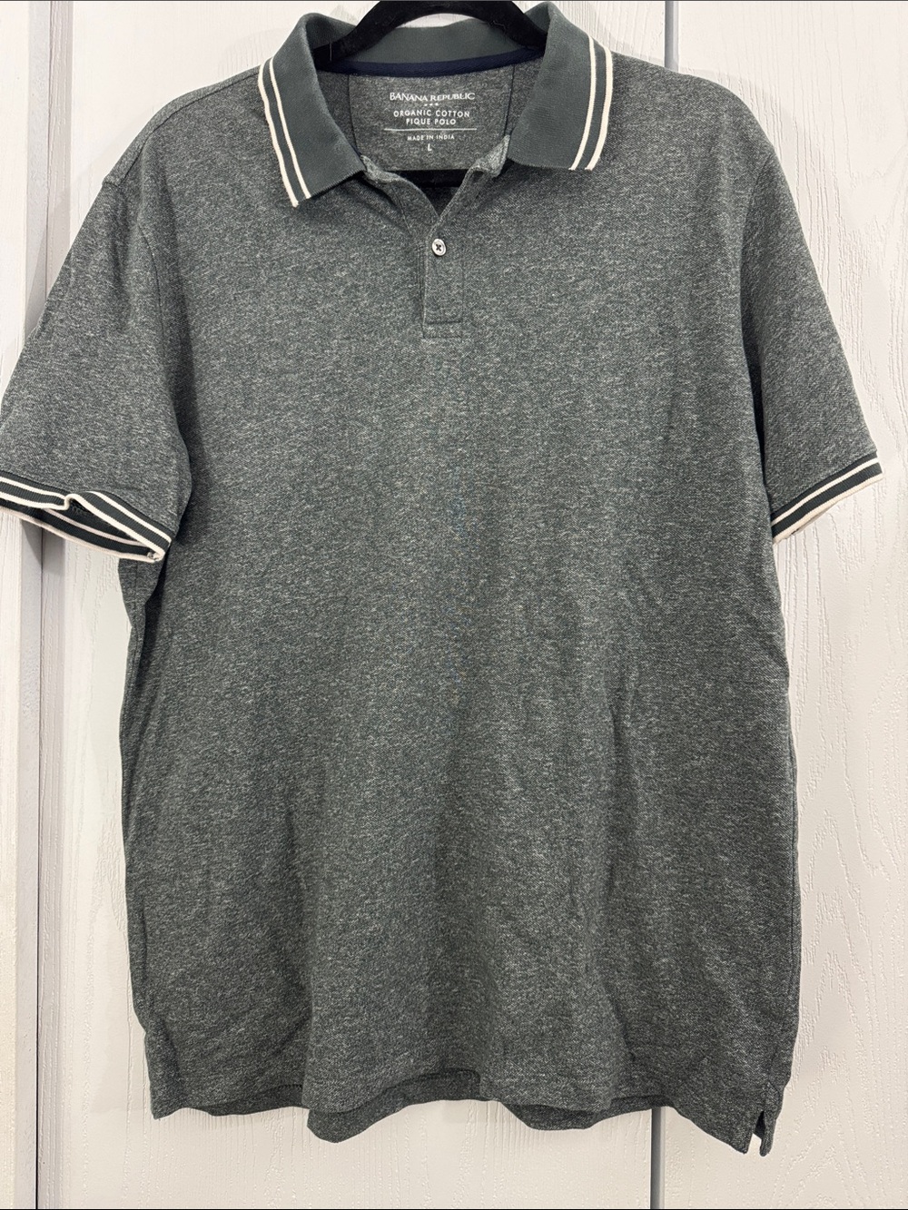 Banana Republic Heather Charcoal Polo with Contrast Stripes